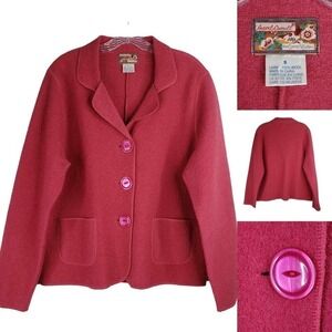 Vintage April Cornell Sweater Womens S Wool Cardigan Pink Button Front Barbie
